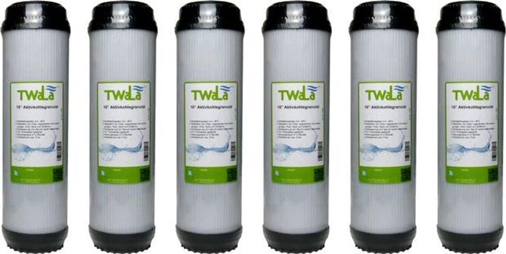 6x TWaLa 10' Aktivkohlegranulat Trinkwasser Filter für Umkehrosmose, Brunnenwasser Wasserfilter