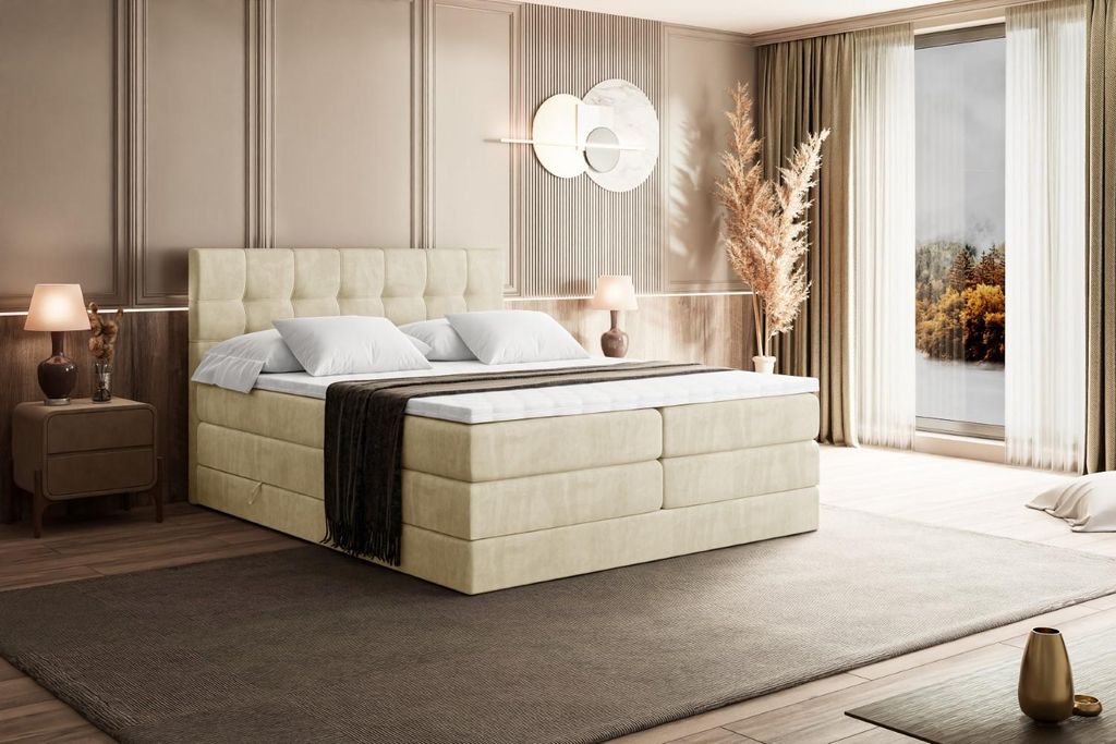 ALTDECOR Boxspringbett mit Matratze und Lattenrost - BERO KING 120x200 cm - Beige Monolith 04 - Topper, Polsterbett mit Bettkasten, Bett mit Staura...