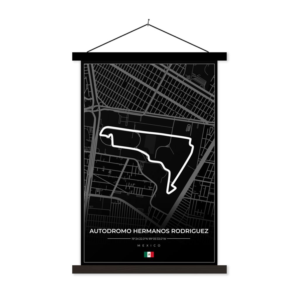 MuchoWow Textilposter Mexiko - Rennstrecke - Autodromo Hermanos Rodríguez - Formel 1 - Rennsport - Schwarz 40x60 cm mit schwarzem Rahmen - Wandd...
