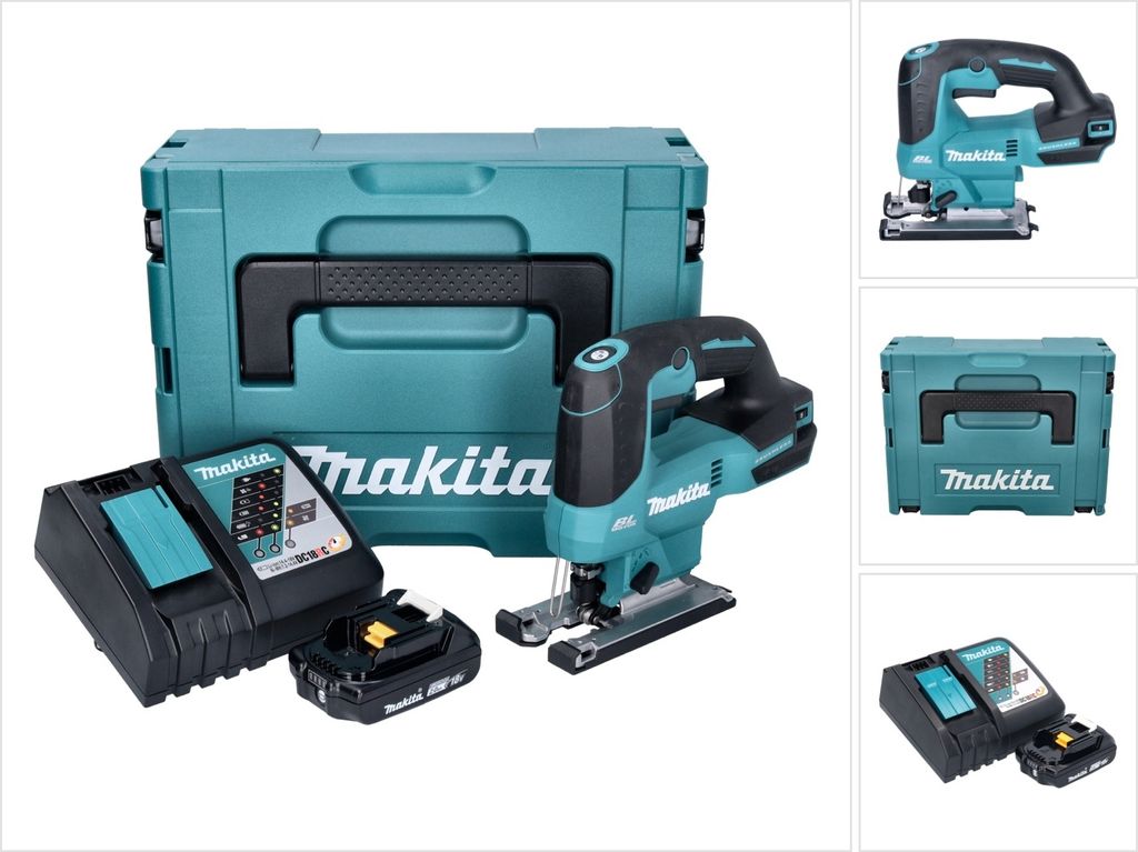 Makita DJV 184 RA1J Akku Pendelhub Stichsäge 18 V Brushless + 1x Akku 2,0 Ah + Ladegerät + Makpac