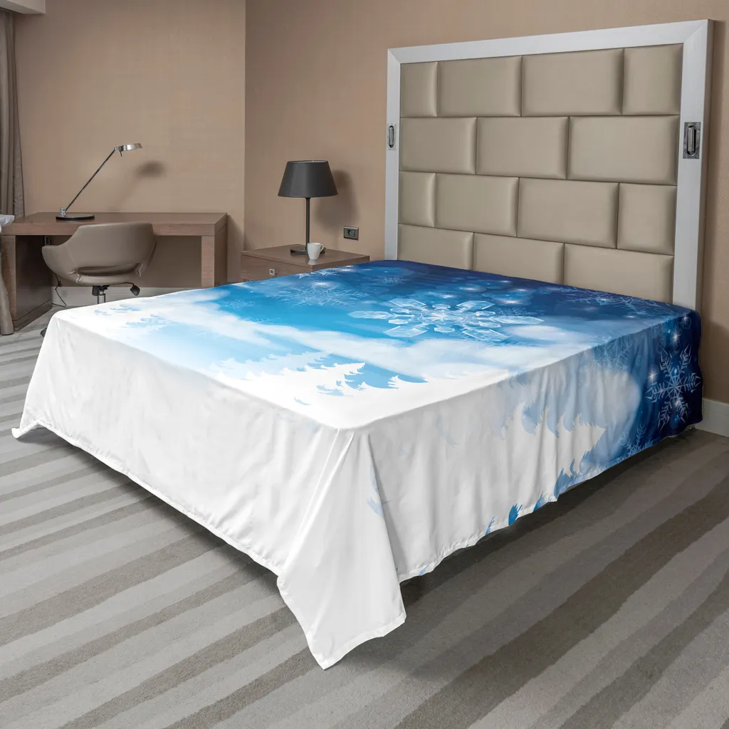 Drap de dessus doux motif sapins et étoiles bleu, coton touché 266x260
