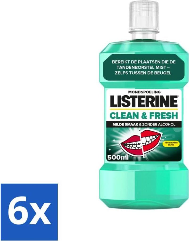 Listerine Mundspülung - Clean & Fresh - Alkoholfrei - 500 ml - Vorteilspack - 6 Stücke