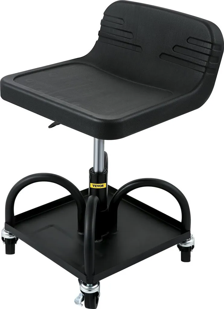 Tabouret de garage à roulettes réglable 300 lbs noir avec plateau à outils