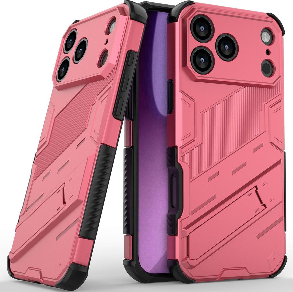 Armor Hülle für iPhone 17 Pro Max Hybrid PC TPU Bumper Stoßfestes Schutzhülle mit Standfunktion Rosa