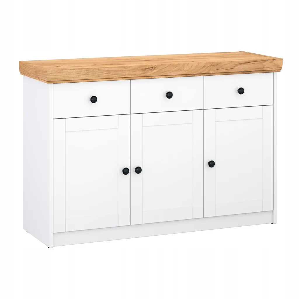 Grand Buffet de Salon Moderne - Enfilade 150cm Blanc Mat et Chêne Bio