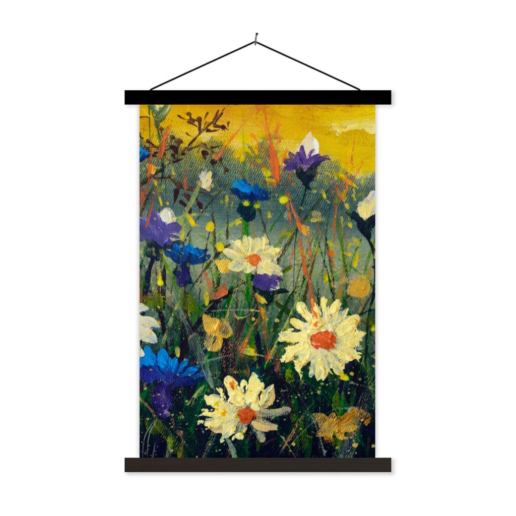 MuchoWow Textilposter Malerei - Ölfarbe - Natur - Blumen 60x90 cm mit schwarzem Rahmen - Poster Wohnzimmer