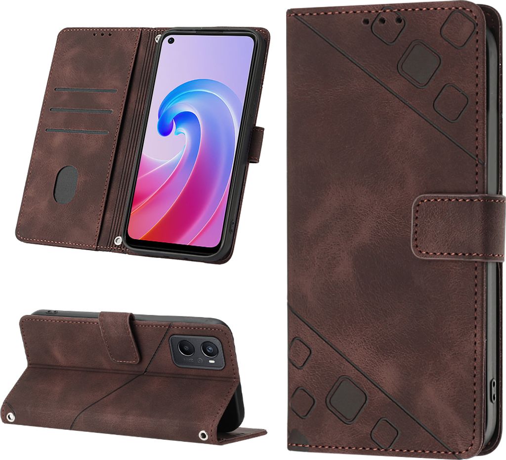 Hülle für OPPO A96 4G A36 A76 Realme9i Prägung Flip Leder Brieftasche Schutzhülle mit Ständer Braun