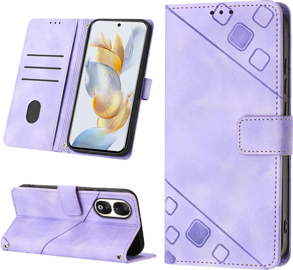 Custodia per Honor 90 in rilievo Custodia a portafoglio in pelle flip con funzione stand Viola