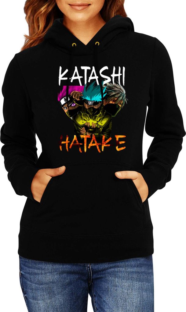 Damen Kapuzenpullover Naruto Kakashi Hatake 09, Lady XS / Schwarz