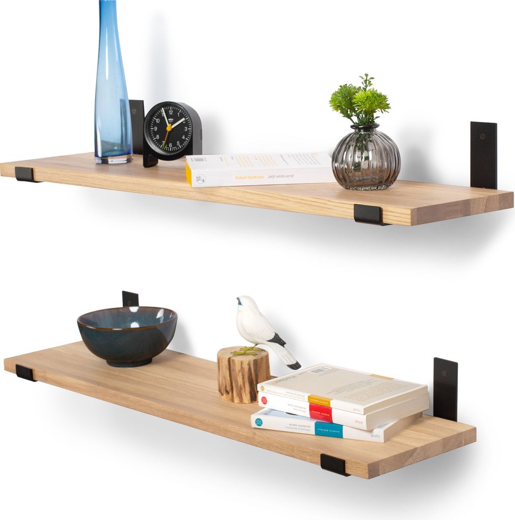 Rikmani Schweberegal Eiche Wandregal Hängeregal DOK (schwarz/ Natur ) 80 cm
