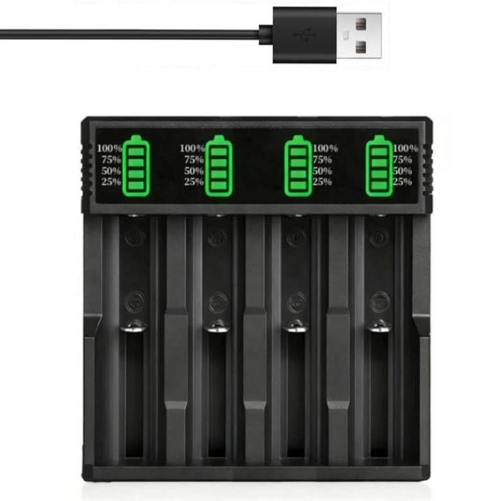 Ladegerät für 4 x 3,7V 2200mAh 18650 Knopfzellen-NiMH-Akkus, mit USB-Ladegerät.