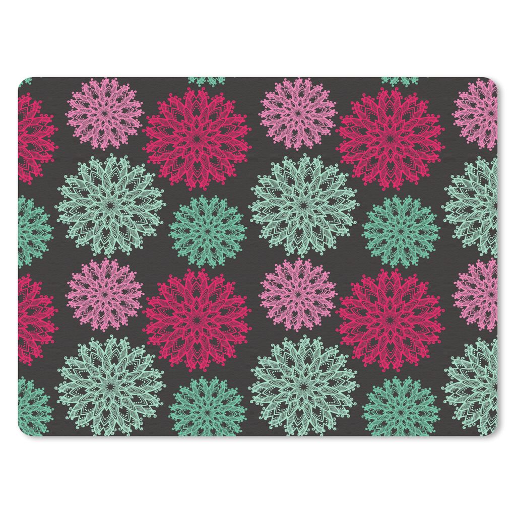 MuchoWow Mauspad Mousepad Blumen - Vintage - Rosa - Türkis - Muster 40x30 cm - Mousepads - Maus Mat - Pad - Mausunterlage - Anti Rutsch
