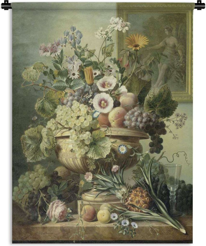MuchoWow Wandteppich Wandbehang Stilleben mit Blumen und Früchten - Gemälde von Eelke Jelles Eelkema 120x160 cm Tapisserie Dekoration Wandtuch ...