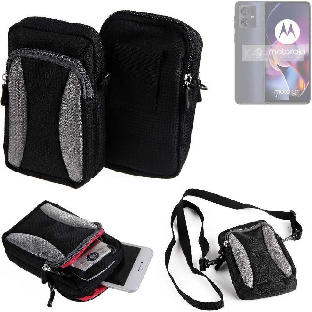 K-S-Trade Holster Schutz Hülle kompatibel mit Motorola Moto G54 5G Power Edition Handy Hülle Gürteltasche Umhängetasche mit Zusatzfach schwarz