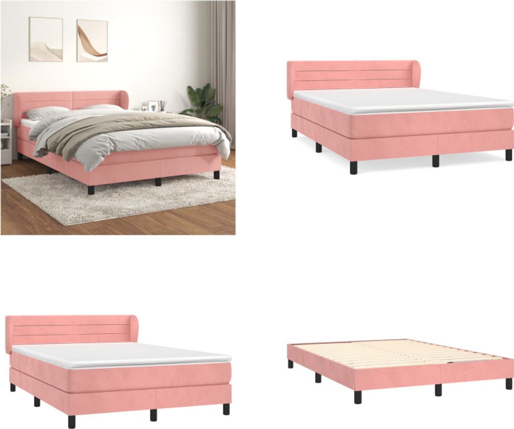 vidaXL Boxspringbett mit Matratze Rosa 140x190 cm Samt - Boxspringbett - Boxspringbetten - Bett - Schlafzimmermöbel