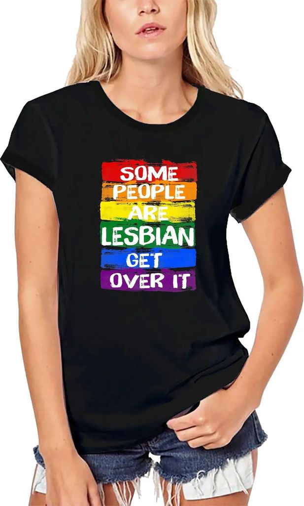 Damen Grafik T-Shirt aus Biobaumwolle Stolz lesbisch zu sein - Regenbogenflagge – Proud To Be Lesbian - Rainbow Flag – Öko-Verantwortlich Vintage
