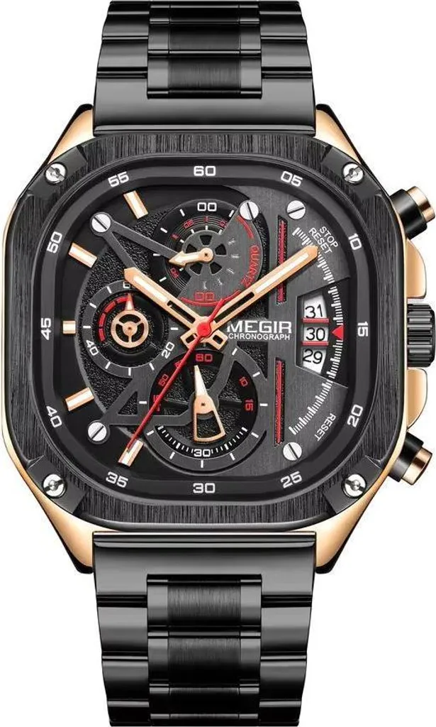 Orologio MEGIR SI-38561 Nero Oro: Lusso e Precisione al Quarzo Uomo
