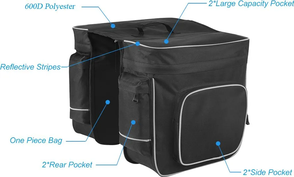 Sac de Transport Vélo Noir 30L - Double Sacoche de Selle pour Porte-Bagage