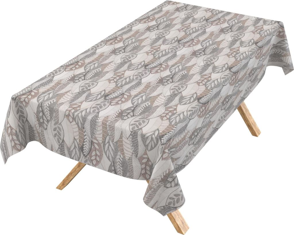 Tischdecke 3.0 abstrakt Palmblätter Grau-Beige 240x140cm Schnittkante Wachstuch abwaschbar