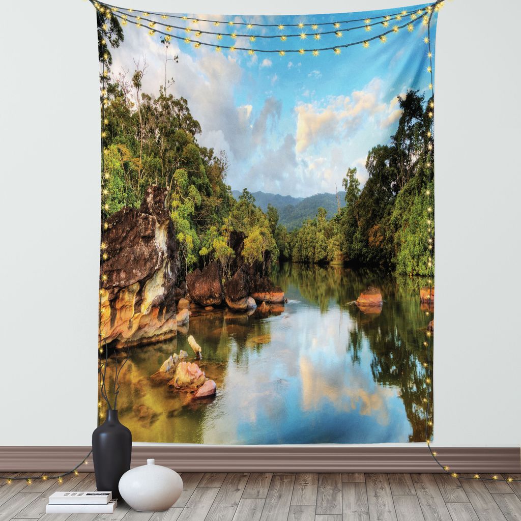 ABAKUHAUS asiatisch Wandteppich, Tropisches Dschungel Flusses am Strand Masoala des Nationalparks in Madagaskar, Wohnzimmer Schlafzimmer Seidiger S...