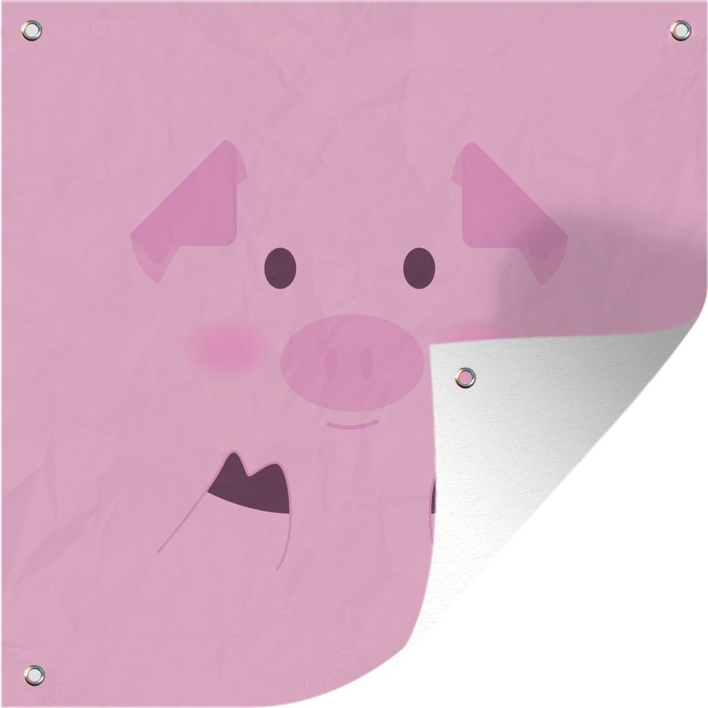 MuchoWow 50x50 cm Outdoor-Poster Gartendeko Sichtschutz Garten Poster für den Garten Eine Illustration eines rosa Ferkels auf einem rosa Hinter...