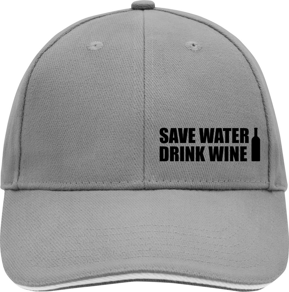 Huuraa Cappy Mütze Save Water Drink Wine Weinflasche Dark Grey/White Baumwolle 6-Panel Kappe Geschenkidee