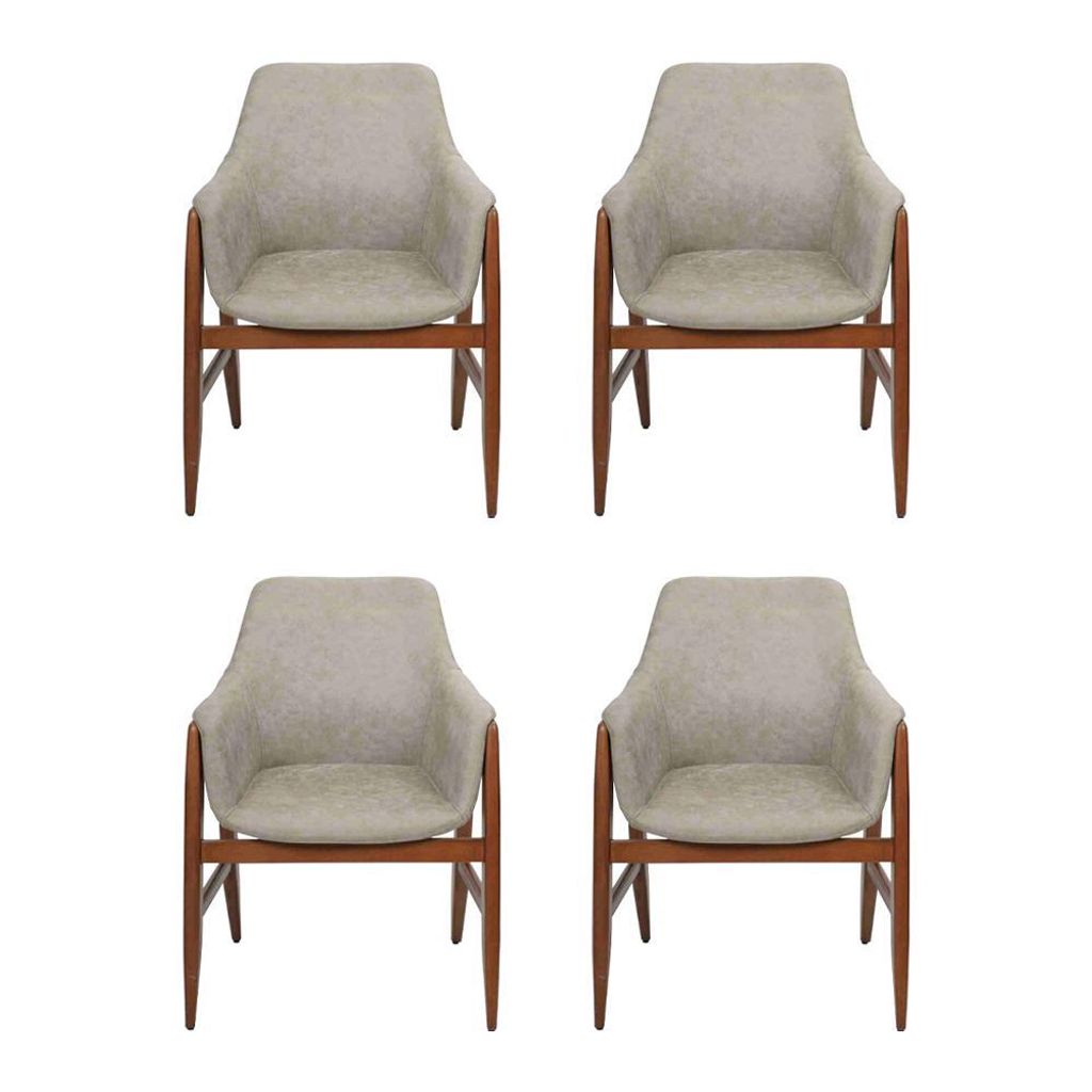 Esszimmerstuhl 4x Stühle Küchenstuhl Lehnstuhl Holz Stoff Modern Grau Stuhl