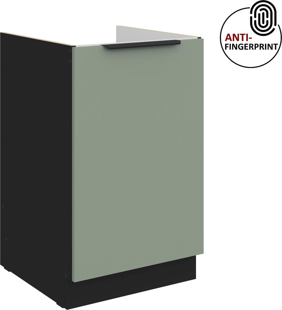 Küchen Spülenunterschrank 50 cm Küche ARIA Aquamarin ultra matt + Schwarz matt, hochwertige Fronten mit Anti Fingerprint Beschichtung Küchenzei...