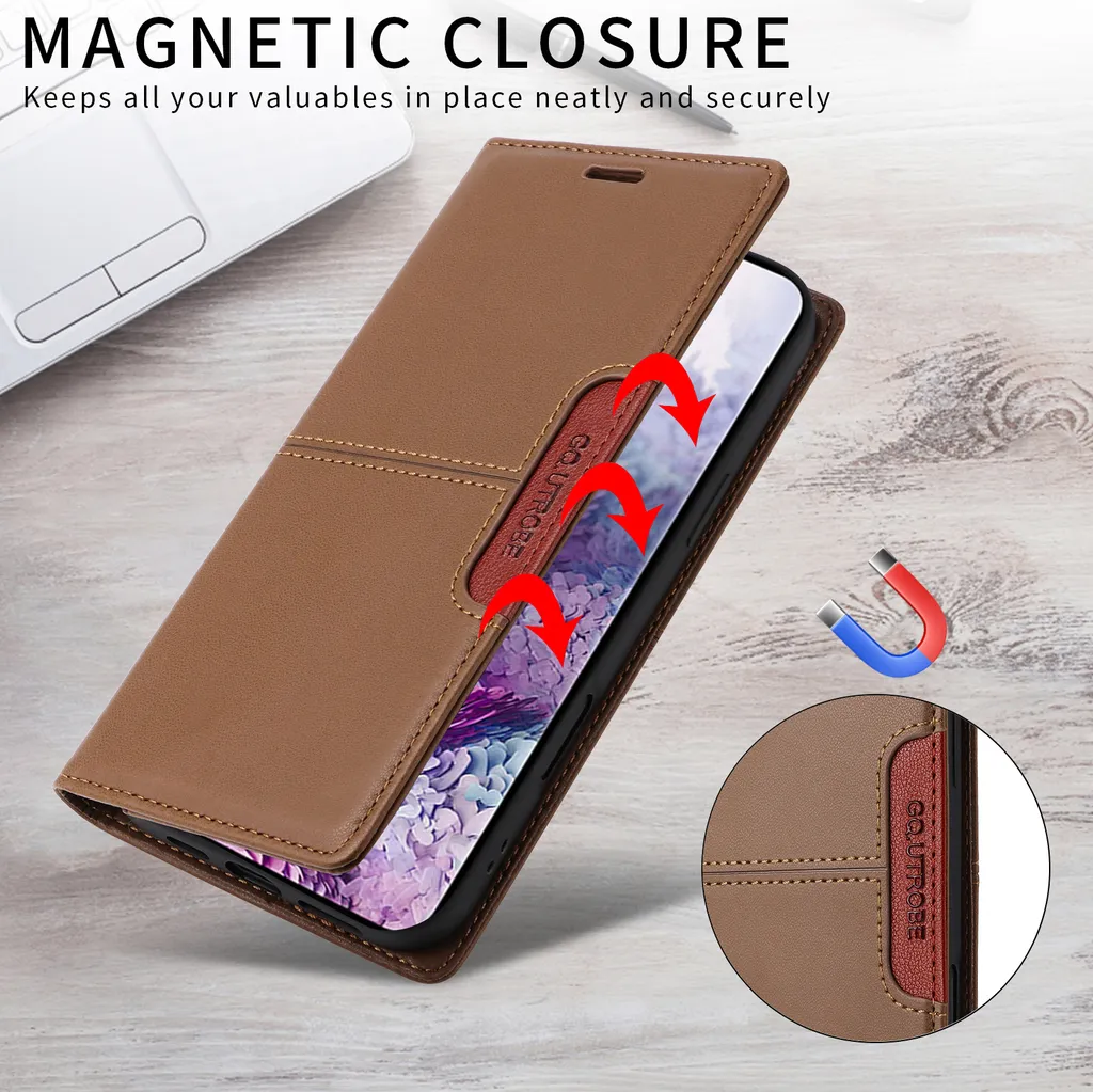 Custodia Portafoglio In Pelle PU Per Samsung Galaxy S20 Ultra - Con Slot Carte, Supporto, Chiusura Magnetica, Marrone
