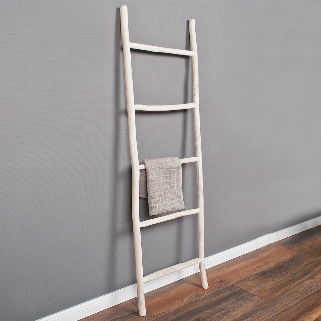 Deko-Leiter KEPALA H150cm White-Wash Teak Handtuchhalter