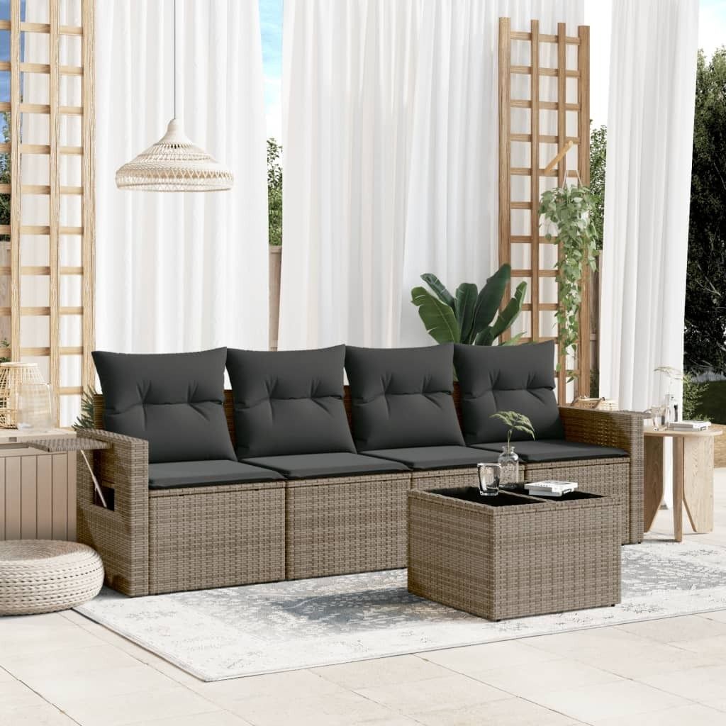 Maison Exclusive - 5-tlg. Garten-Sofagarnitur mit Kissen Grau Poly Rattan