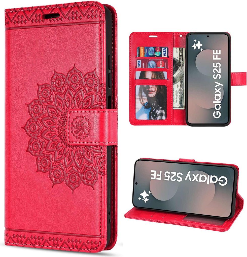 Handy Tasche für Samsung Galaxy S25 FE Hülle Handyhülle Klapphülle Wallet Case in Rot