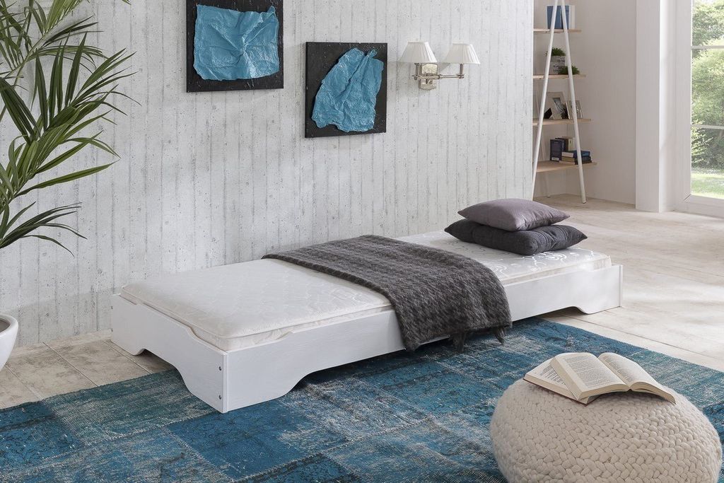 Stapelbett Gästebett 100x200 cm Kiefer massiv weiss Sylt Produktbild 
