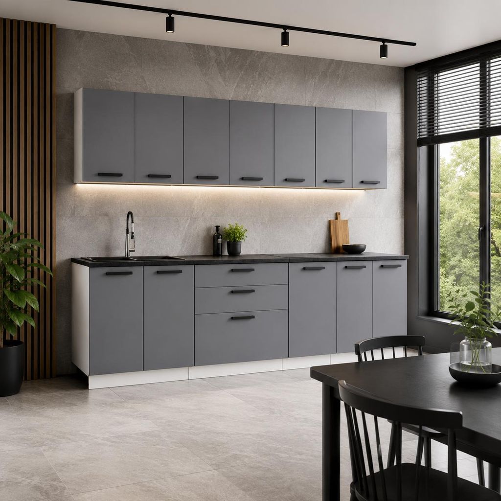 ULWEHOME Küchenzeile 260 cm Anthrazit, Küchenmöbel-Set Produktbild  KI-generiertes Bild