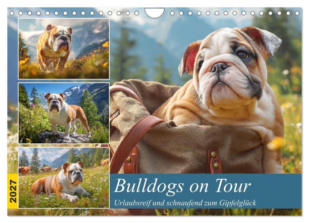 Bulldogs on Tour. Urlaubsreif und schnaufend zum Gipfelglück (Wandkalender 2027 DIN A4 quer), CALVENDO Monatskalender