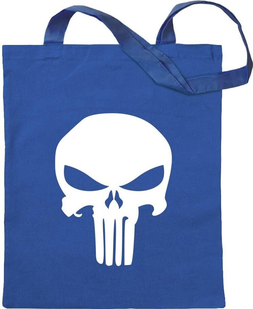 Kiwistar - Baumwolltasche - royalblau - Totenkopf - Tragetasche Stoffbeutel Umhängetasche Langer Henkel