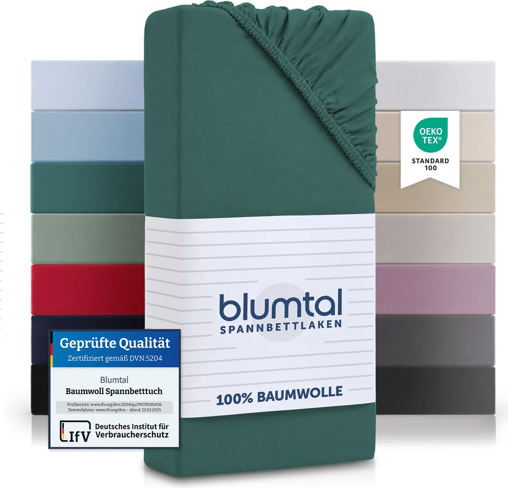 Blumtal® lenzuola in cotone 140x200cm Basics Jersey in un set di 2 - copripiumino 140x200cm - lenzuolo da montare - Silver Pine