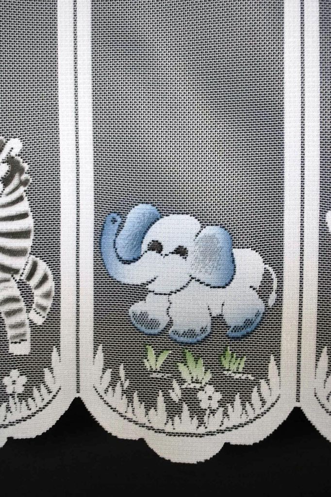 Gardinen Kranzusch Scheibengardine für Kinder Zoo Tiere 60x425 cm H/B weiß mit bunt Bistrogardine Vorhang Küche 1er Pack