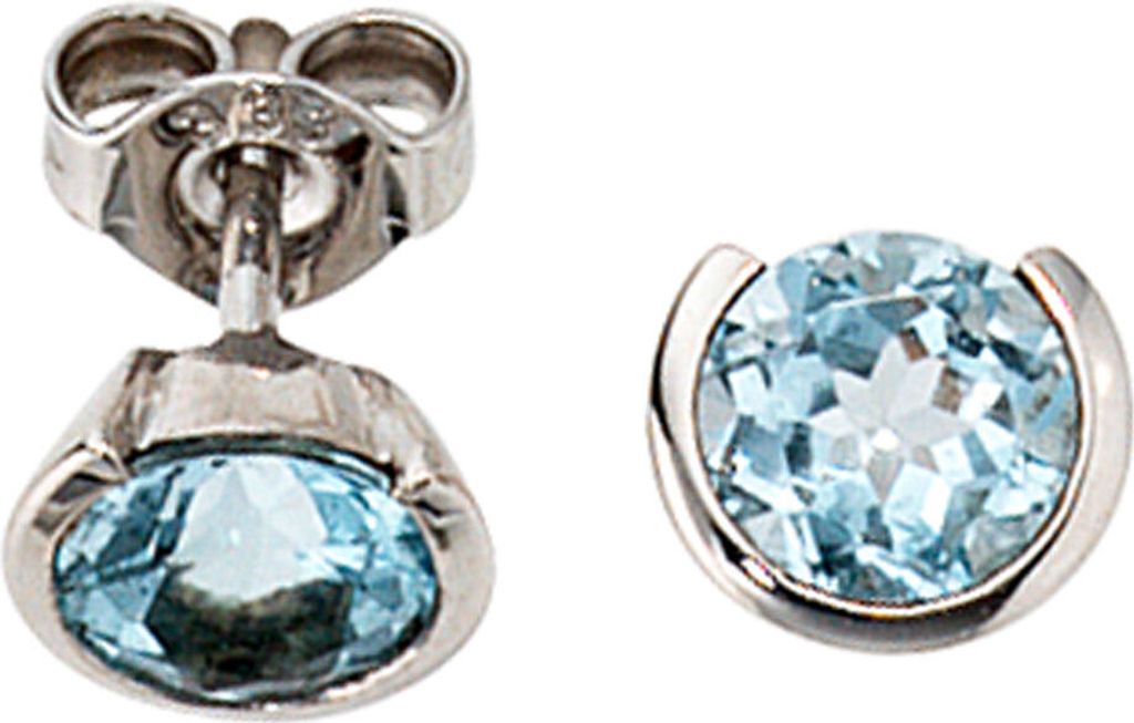 JOBO Ohrstecker 333 Gold Weißgold 2 Blautopase Ohrringe