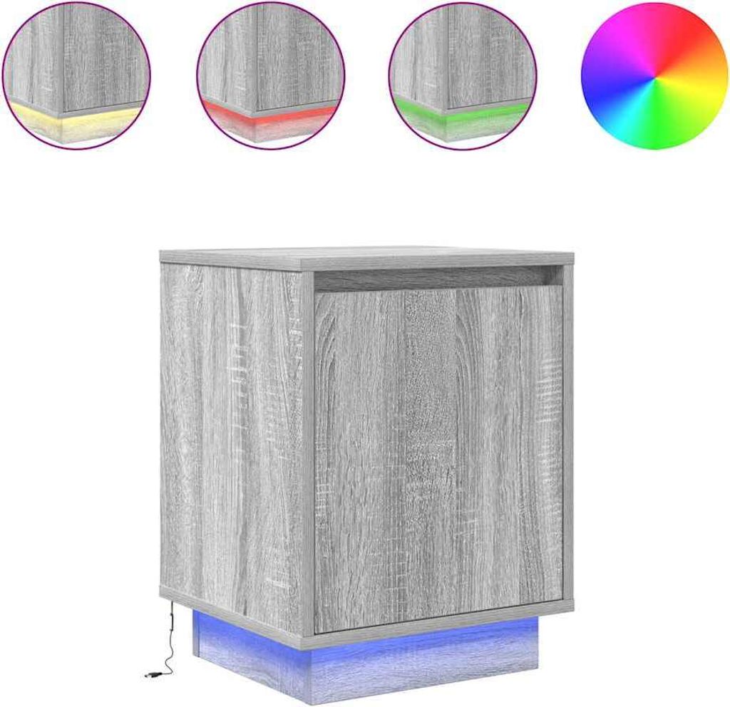 Nachttisch mit LED-Leuchten Grau Sonoma 38x34x50 cm