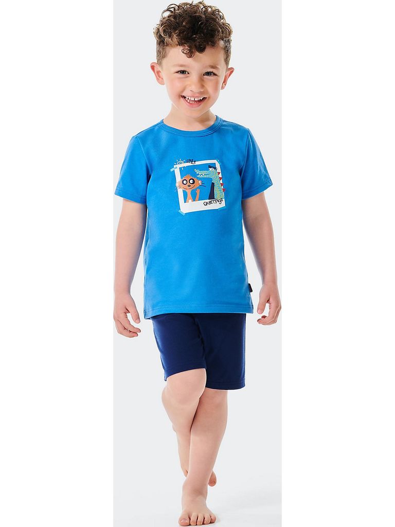 Schiesser Pyjama Schlafanzug lang - Casual Essentials in Anthrazit, Blau günstig kaufen