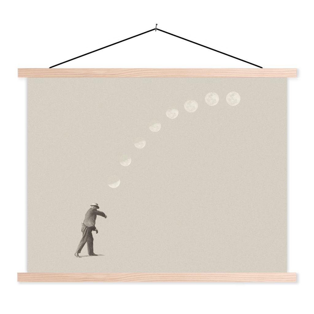 MuchoWow Textilposter Jahrgang - Mond - Mensch 60x45 cm mit holzfarbenen Rahmen - Bild