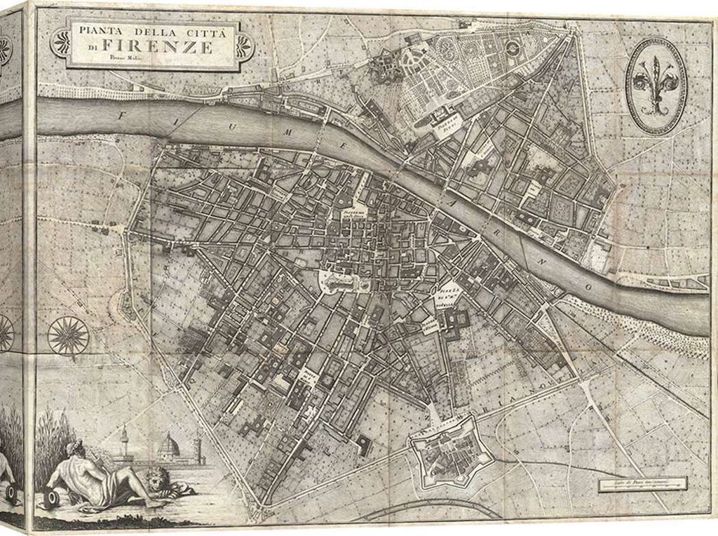 Leinwandbild – Giuseppe Molini, Stadtplan von Florenz, 1847– 60x40 cm