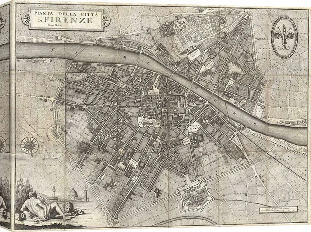 Tableau Plan de Florence 1847 Toile Premium 70x50 cm Giuseppe Molini