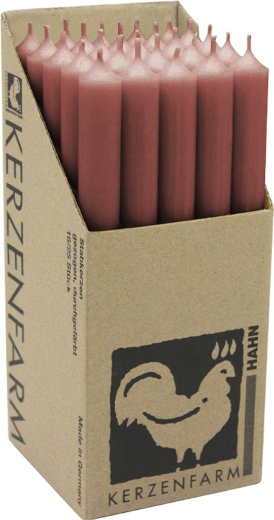 Stabkerzen aus Paraffin, 250/22 mm, Schlamm, KERZENFARM HAHN, Brenndauer ca. 12h, 25 Stück pro Verpackung