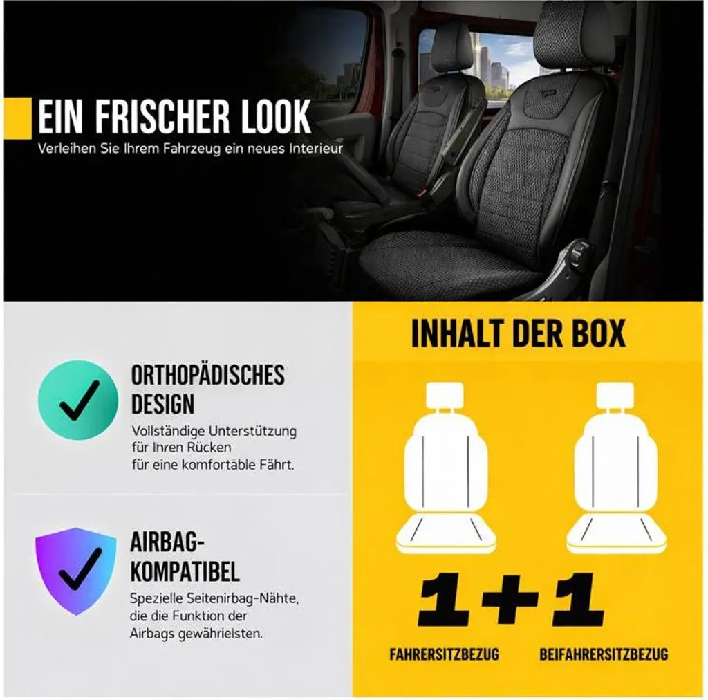 Coprisedili Ford Transit Courier 2014-2023 Prestige Nero su Misura - 6