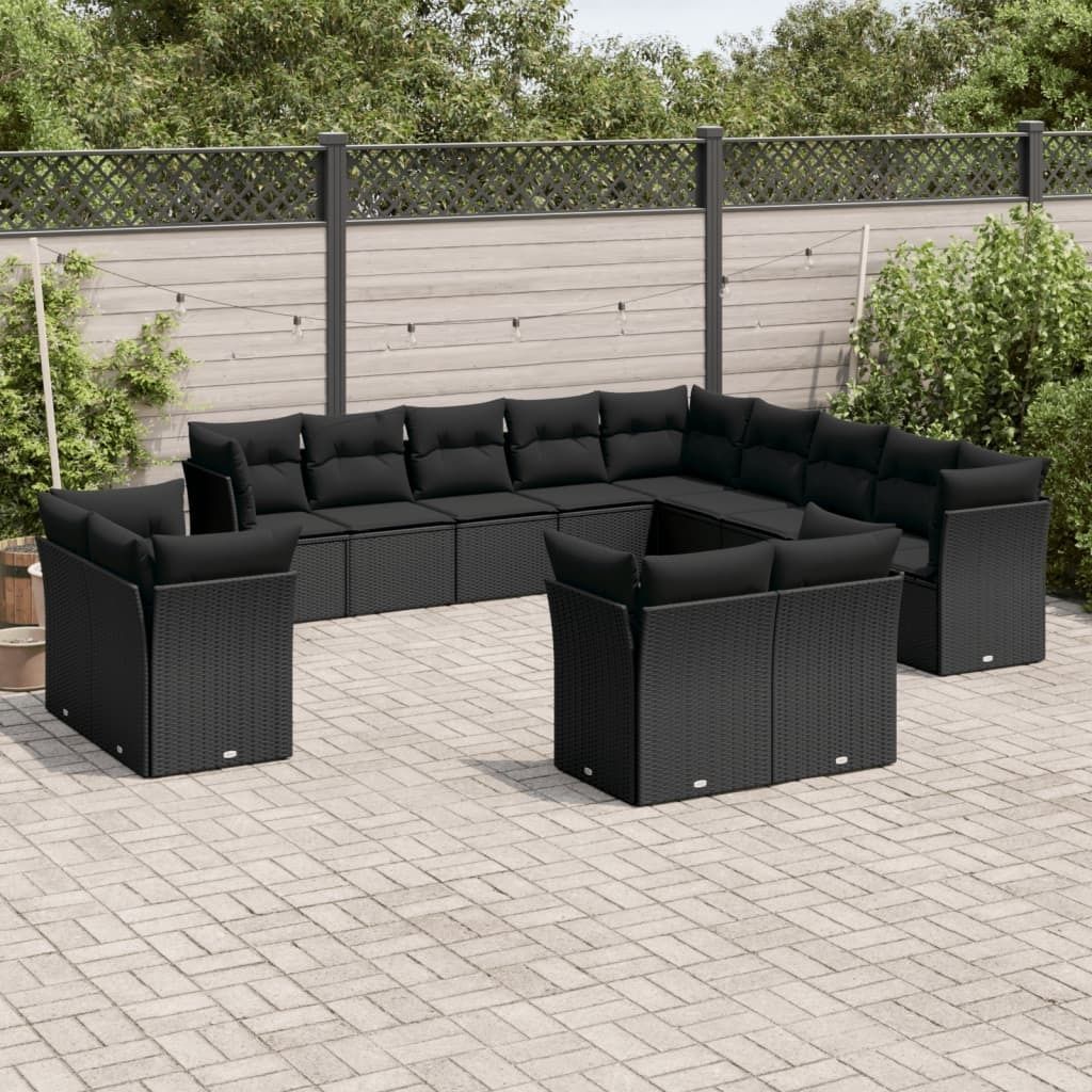 Maison Exclusive - 13-tlg. Garten-Sofagarnitur mit Kissen Schwarz Poly Rattan