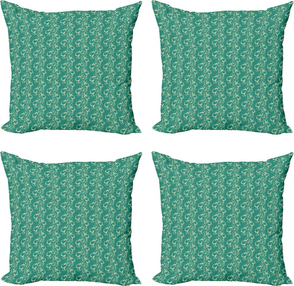 ABAKUHAUS Geometrisch Kissenbezug Set (4 Stück), Formen in Damast-Muster, Moderner Doppelseitiger Digitaldruck, 45 cm x 45 cm, Sahne und Sea Green