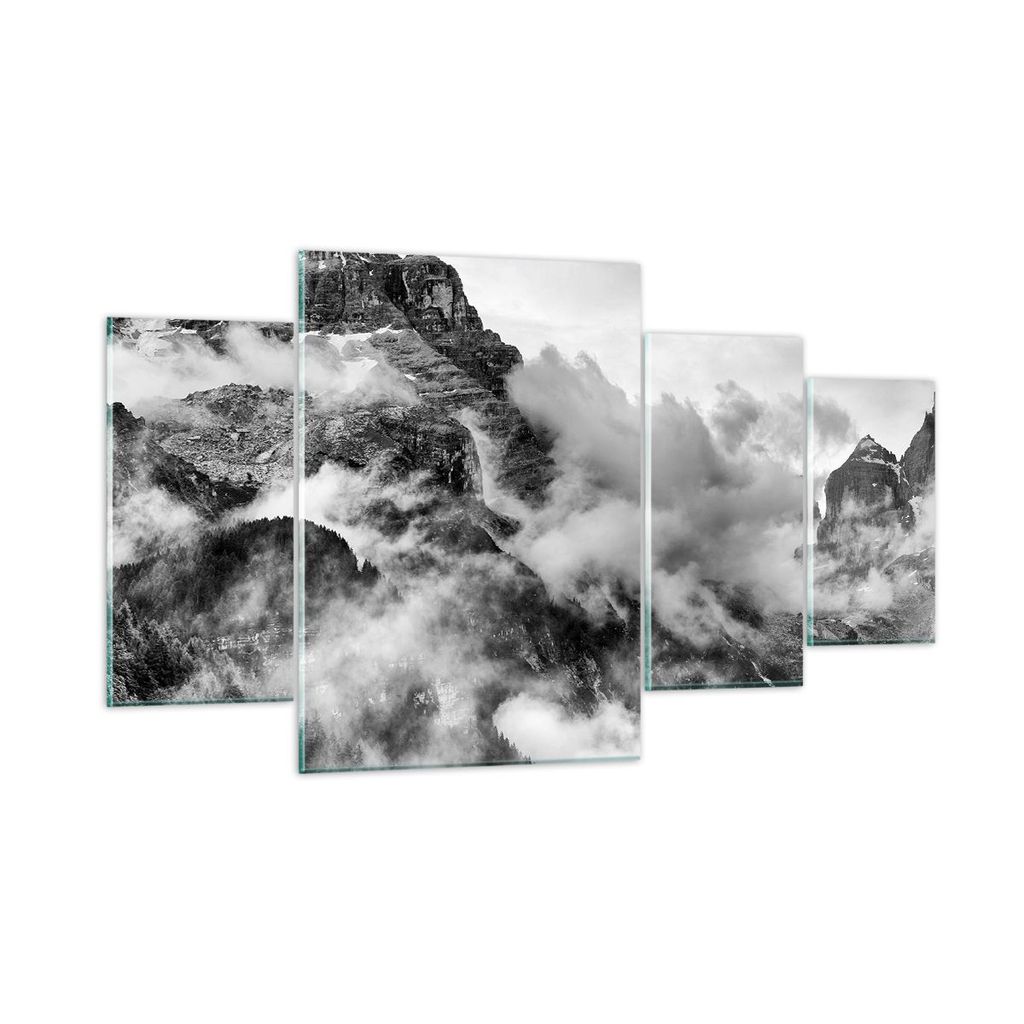 Bilder auf glas - Berge Nebel Gipfel - 160x90cm - Glasbilder - Wandbilder - Kunstdruck - zum Aufhängen bereit - Wanddekoration aus Glas - Glas Bil...