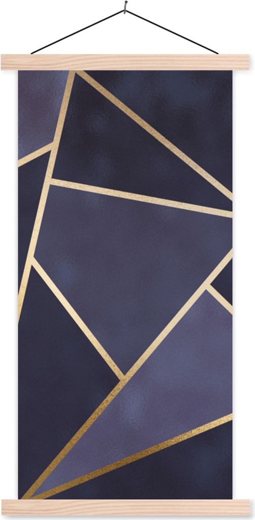 MuchoWow Textilposter Marmor - Blau - Collage 40x80 cm mit holzfarbenen Rahmen - Wohnzimmer